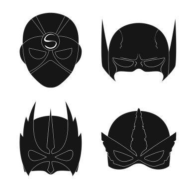 Kahraman ve maske simge vektör Illustration. Kahraman ve süper kahraman hisse senedi vektör çizim seti.