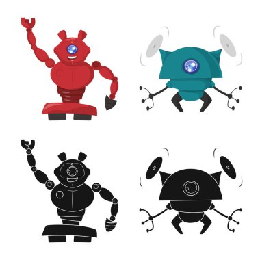 Robot ve fabrika logosu yalıtılmış nesne. Robot ve uzay hisse senedi simgesi için web topluluğu.