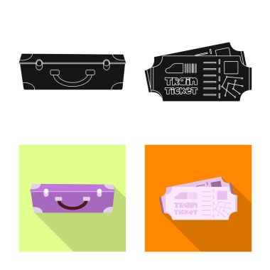 Tren ve İstasyonu simge vektör tasarımı. Hisse senedi için tren ve bilet vektör simge kümesi.
