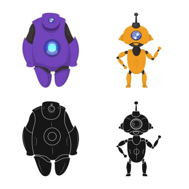 Robot ve fabrika logo vektör tasarımı. Web için robot ve uzay hisse senedi simgesi kümesi.