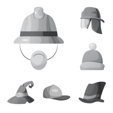 İllüstrasyon işareti şapkalar ve kap vektör. Şapkalar ve web için aksesuar hisse senedi simgesi.