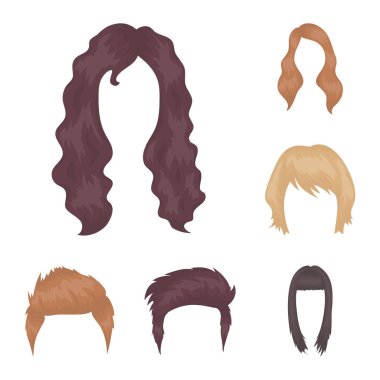 Bıyık ve sakal, saç set koleksiyonu tasarım için simgeleri karikatür. Şık saç kesimi vektör simge stok web çizimi.