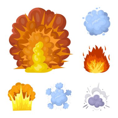 Farklı patlamalar set koleksiyonu tasarım için simgeleri karikatür. Flash ve alev vektör simge stok web çizim.