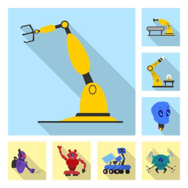Robot ve fabrika logo vektör Illustration. Robot ve uzay hisse senedi simgesi için web topluluğu.