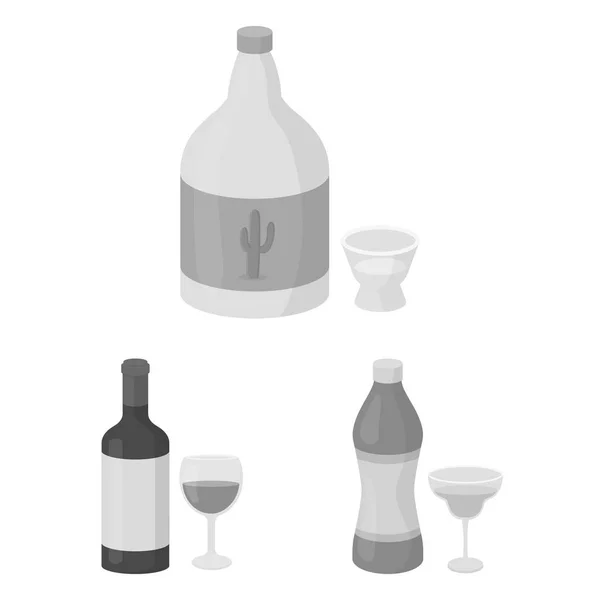 Types d'alcools icônes monochromes dans la collection ensemble pour le design. Alcool en bouteilles symbole vectoriel stock web illustration . — Image vectorielle