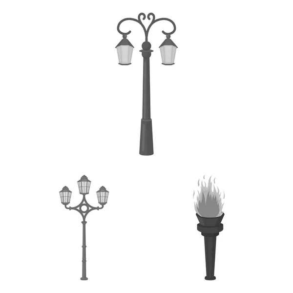 Pós lâmpada ícones monocromáticos na coleção de conjuntos para design. Lanterna e iluminação símbolo vetor web ilustração . — Vetor de Stock