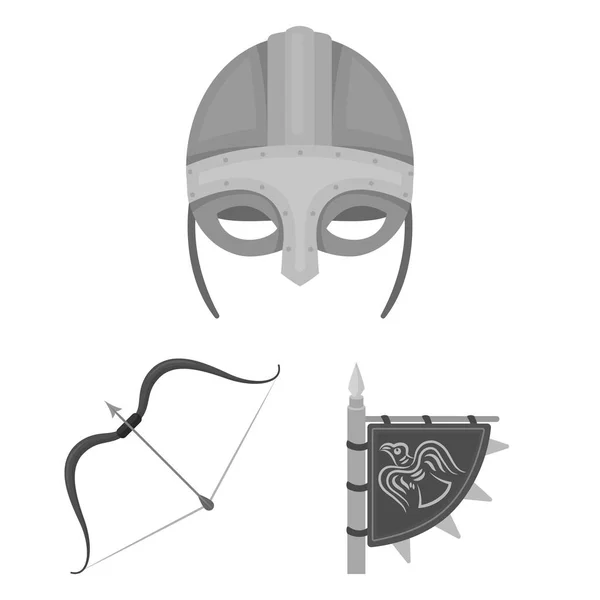 Βίκινγκς και χαρακτηριστικά κινουμένων σχεδίων εικονίδια στη συλλογή σετ για σχεδιασμό. Παλιά Σκανδιναβική πολεμιστής διάνυσμα σύμβολο μετοχής web εικονογράφηση. — Διανυσματικό Αρχείο
