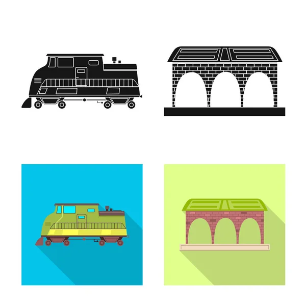 Objet isolé du panneau de train et de gare. Collection d'illustrations vectorielles de stock de trains et de billets . — Image vectorielle