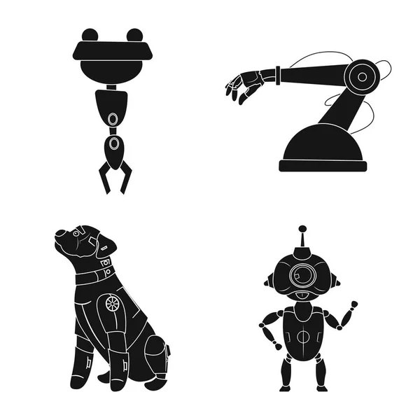Απομονωμένο αντικείμενο του ρομπότ και εργοστάσιο λογότυπο. Σύνολο των ρομπότ και χώρο εικονογράφηση διάνυσμα απόθεμα. — Διανυσματικό Αρχείο