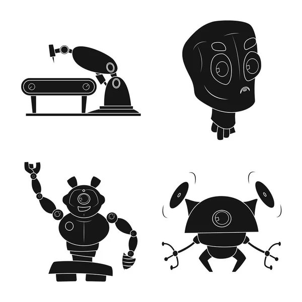 Diseño vectorial de robot y logotipo de fábrica. Conjunto de robot y símbolo de stock espacial para web . — Archivo Imágenes Vectoriales