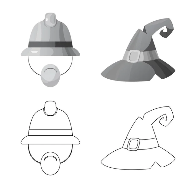 Vektorová design pokrývky hlavy a čepici symbol. Sada příslušenství Vektorové ikonu pro populaci a pokrývky hlavy. — Stockový vektor