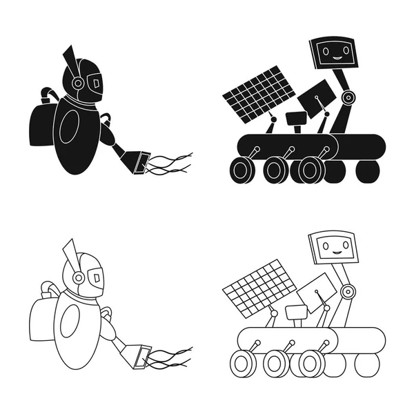 Diseño vectorial de robot e icono de fábrica. Colección de robot e ilustración de vector de stock espacial . — Archivo Imágenes Vectoriales
