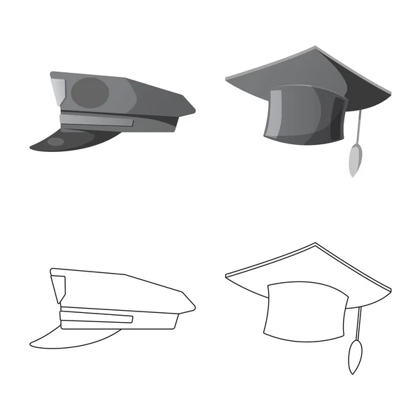 Изолированный объект головного убора и логотип шапки. Набор головных уборов и аксессуаров . — стоковый вектор