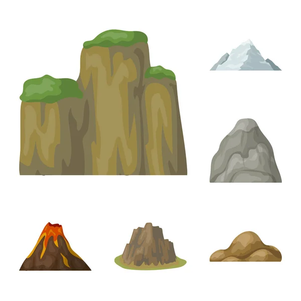 Diferentes iconos de dibujos animados montañas en la colección de conjuntos para design.Mountains y vector de paisaje símbolo de stock web ilustración . — Archivo Imágenes Vectoriales