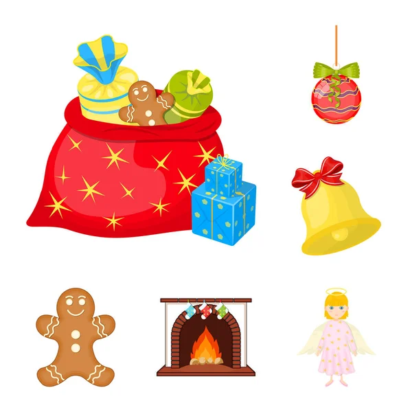 Рождественские подарки и аксессуары к мультфильмам в коллекции дизайнеров. Весёлая веб-иллюстрация векторных символов Рождества . — стоковый вектор