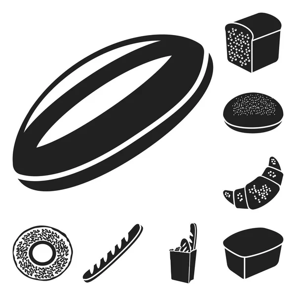 Tipos de iconos de pan negro en la colección de conjuntos para el diseño. Panadería productos vector símbolo stock web ilustración . — Vector de stock