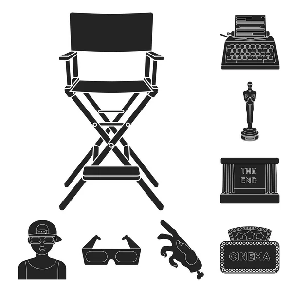 Filmer och cinema black ikoner i set samling för design. Filmer och attribut vektor symbol lager web illustration. — Stock vektor