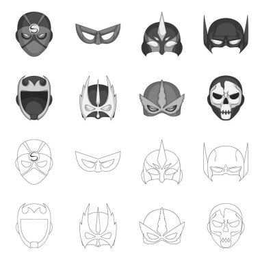 Kahraman ve maske sembolü yalıtılmış nesne. Kahraman kümesi ve hisse senedi için süper kahraman vektör simgesi.