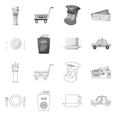 Havaalanı ve uçak simge vektör Illustration. Web için Havaalanı ve uçak hisse senedi simgesi kümesi.