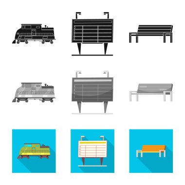 Tren ve istasyon logo vektör Illustration. Hisse senedi için tren ve bilet vektör simge topluluğu.