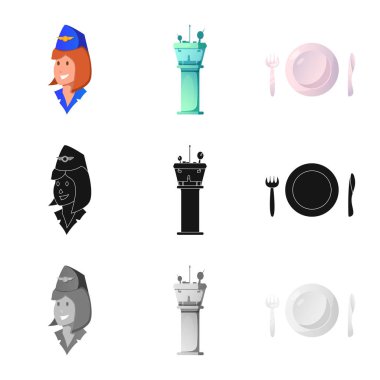 Havaalanı ve uçak simge vektör Illustration. Havaalanı ve uçak hisse senedi vektör çizim topluluğu.