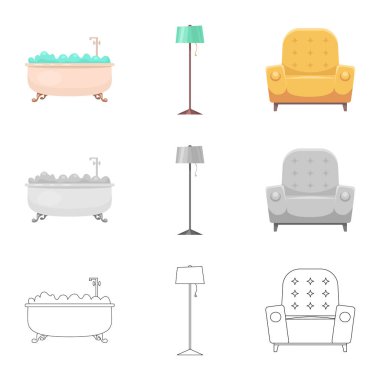 Mobilya ve daire simgesi yalıtılmış nesne. Mobilya ve ev hisse senedi vektör çizim.