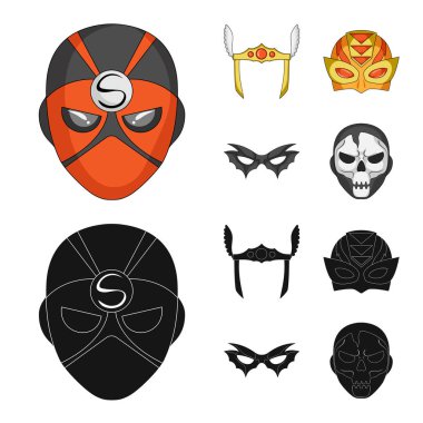 Kahraman ve maske simge vektör Illustration. Kahraman ve süper kahraman hisse senedi vektör çizim topluluğu.