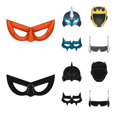 Kahraman ve maske işaret yalıtılmış nesne. Kahraman kümesi ve hisse senedi için süper kahraman vektör simgesi.
