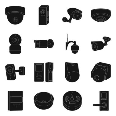 Cctv ve kamera logo vektör Illustration. Hisse senedi için cctv ve sistem vektör simge kümesi.