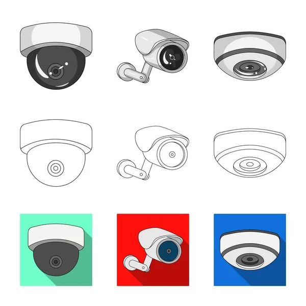 Diseño vectorial de cctv y signo de cámara. Conjunto de cctv y sistema de stock símbolo para web . — Vector de stock