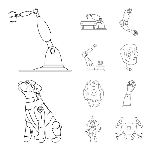 Illustrazione vettoriale del robot e del simbolo della fabbrica. Set di robot e lo spazio stock vettoriale illustrazione . — Vettoriale Stock