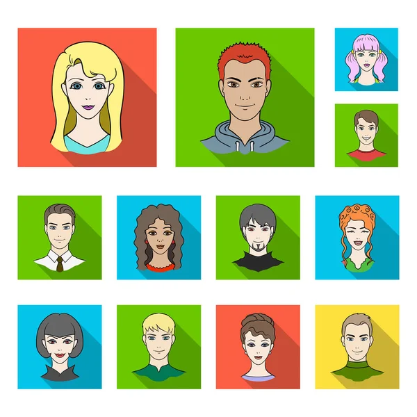 Avatar en gezicht platte pictogrammen in set collectie voor design. Een personen uiterlijk symbool voorraad web vectorillustratie. — Stockvector
