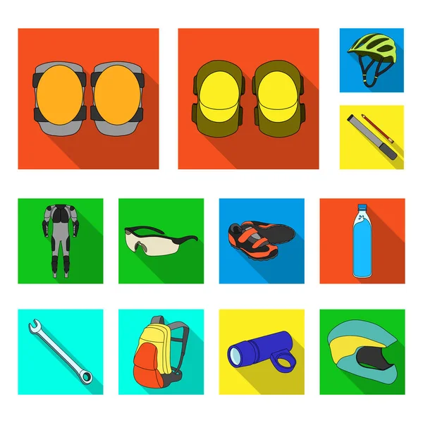 Bicycle outfit flat icons in set collection for design. Bicycle and tool vector symbol stock web illustration. — Stock Vector