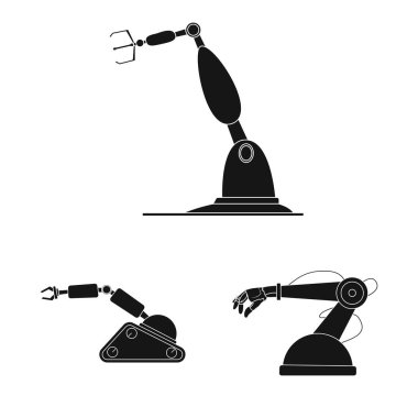 Robot ve fabrika logo vektör Illustration. Hisse senedi için robot ve uzay vektör simge topluluğu.