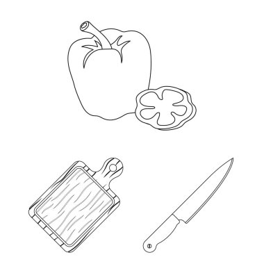 Set koleksiyonu tasarım için Barbekü ve ekipman anahat simgeleri. Piknik ve kızartmaları sembol stok web illüstrasyon vektör.