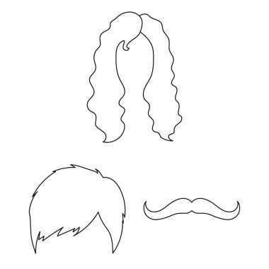 Bıyık ve sakal, saç set koleksiyonu tasarım için simgeleri anahat. Şık saç kesimi vektör simge stok web çizimi.