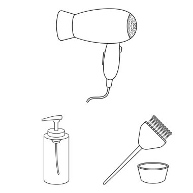 Kuaför ve araçları set koleksiyonu tasarım için simgeleri anahat. Meslek Kuaför vektör simge stok web çizimi.