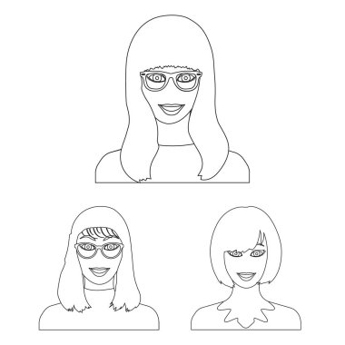 Set koleksiyonu tasarım için Avatar ve yüz anahat simgeleri. Bir kişi görünümü vektör simge stok web çizim.