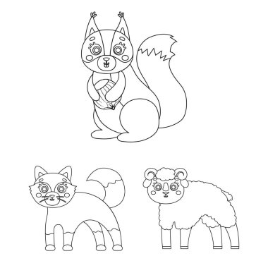 Oyuncak hayvanlar set koleksiyonu tasarım için simgeleri anahat. Kuş, predator ve otobur sembol stok web illüstrasyon vektör.