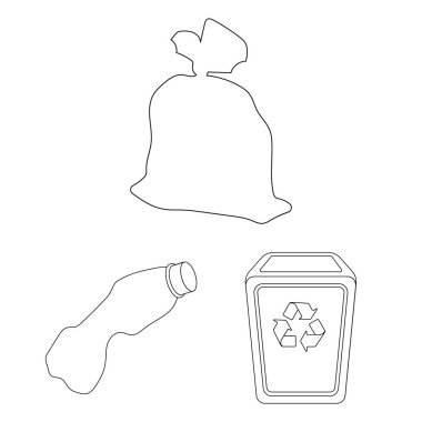 Çöp ve atık set koleksiyonu tasarım için simgeleri anahat. Temizlik çöp vektör simge stok web çizimi.