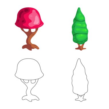 Ağaç ve doğa işareti vektör tasarımı. Web için ağaç ve taç hisse senedi simgesi kümesi.