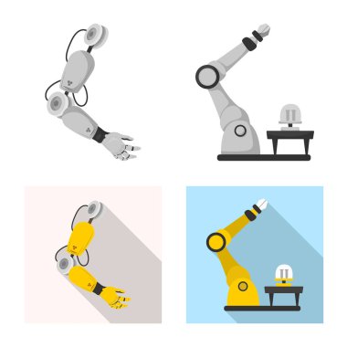Robot ve fabrika işareti yalıtılmış nesne. Hisse senedi için robot ve uzay vektör simge topluluğu.