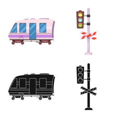 Tren ve İstasyonu simge vektör tasarımı. Tren ve bilet hisse senedi vektör çizim topluluğu.
