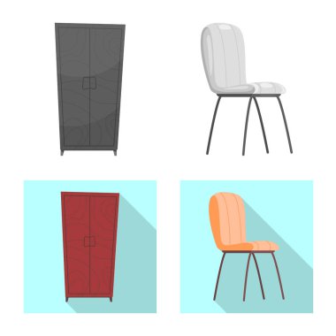 Mobilya ve daire logo vektör tasarımı. Mobilya ve ev vektör simgesini hissenin koleksiyonu.