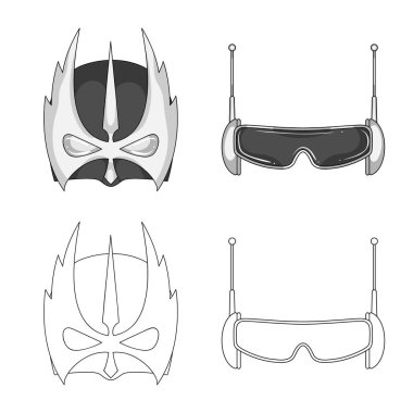 Kahraman ve maske simgesinin vektör resmi. Kahraman ve süper kahraman hisse senedi vektör çizim topluluğu.