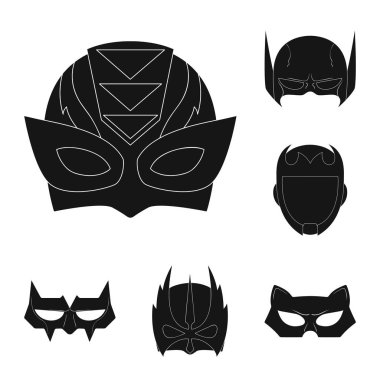 Kahraman ve maske simgesinin vektör resmi. Kahraman ve süper kahraman hisse senedi vektör çizim seti.