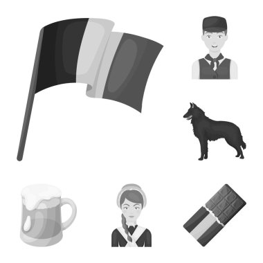 Ülke Belçika set koleksiyonu tasarım için tek renkli simgeler. Seyahat ve konumlar Belçika sembol stok web illüstrasyon vektör.