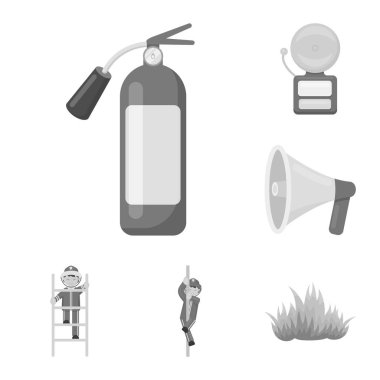 İtfaiye set koleksiyonu tasarım için tek renkli simgeler. İtfaiye eri ve ekipman sembol stok web illüstrasyon vektör.