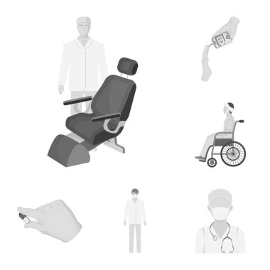 İlaç ve tedavi tek renkli simgeler set koleksiyonu tasarım için. Hastane ve ekipman sembol stok web illüstrasyon vektör.