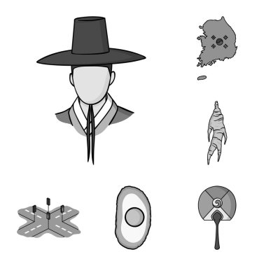 Ülkenin Güney Kore set koleksiyonu tasarım için tek renkli simgeler. Seyahat ve cazibe simge stok web illüstrasyon vektör.